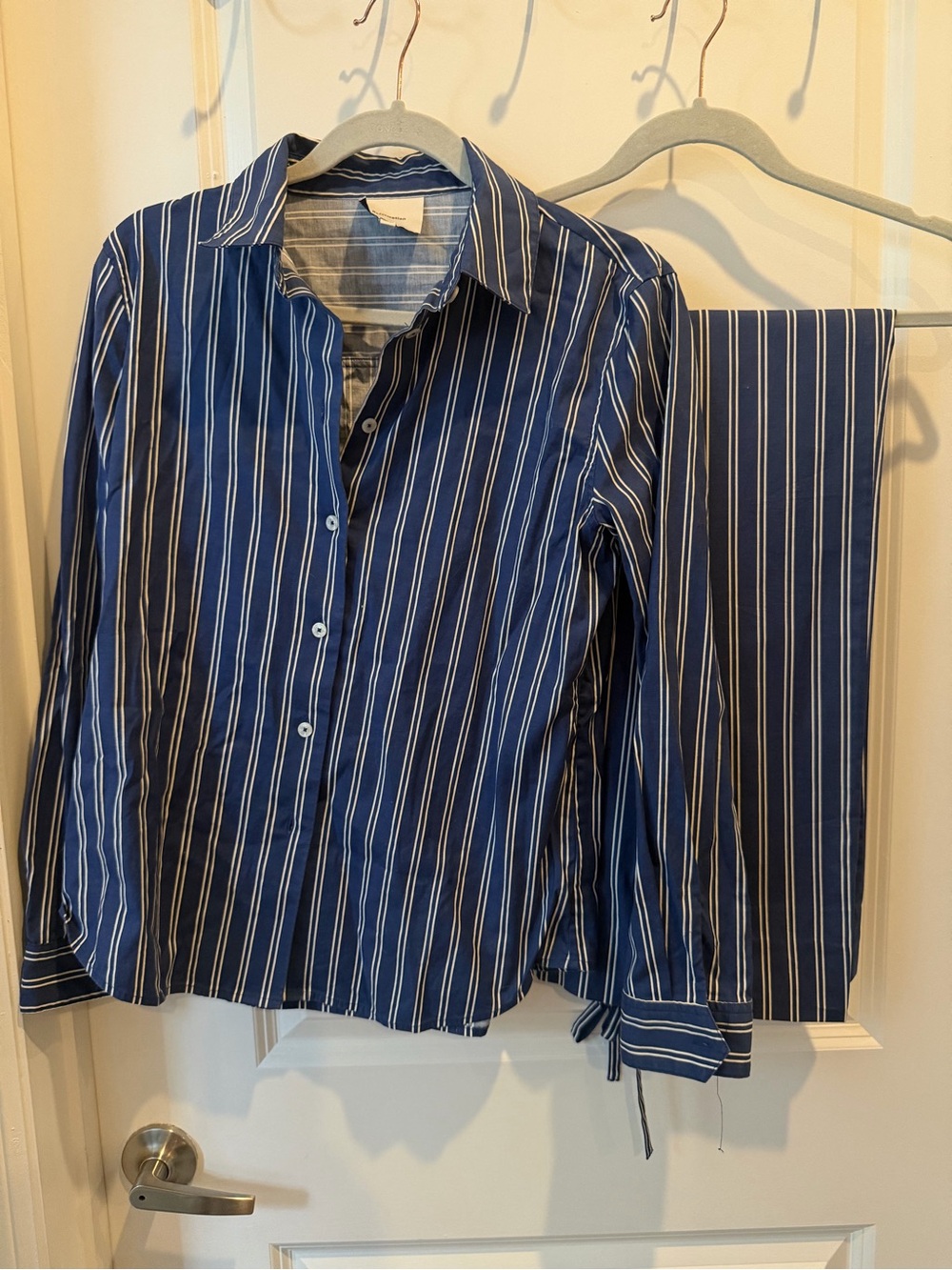 Reformation Poplin Navy and White Vertical Stripe Set